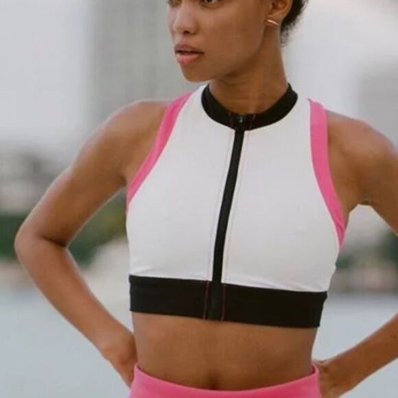 Solid & Stripe Sport Women’s S Trek High Neck Zip Front‎ Sports Bra White Sporty - Picture 1 of 8